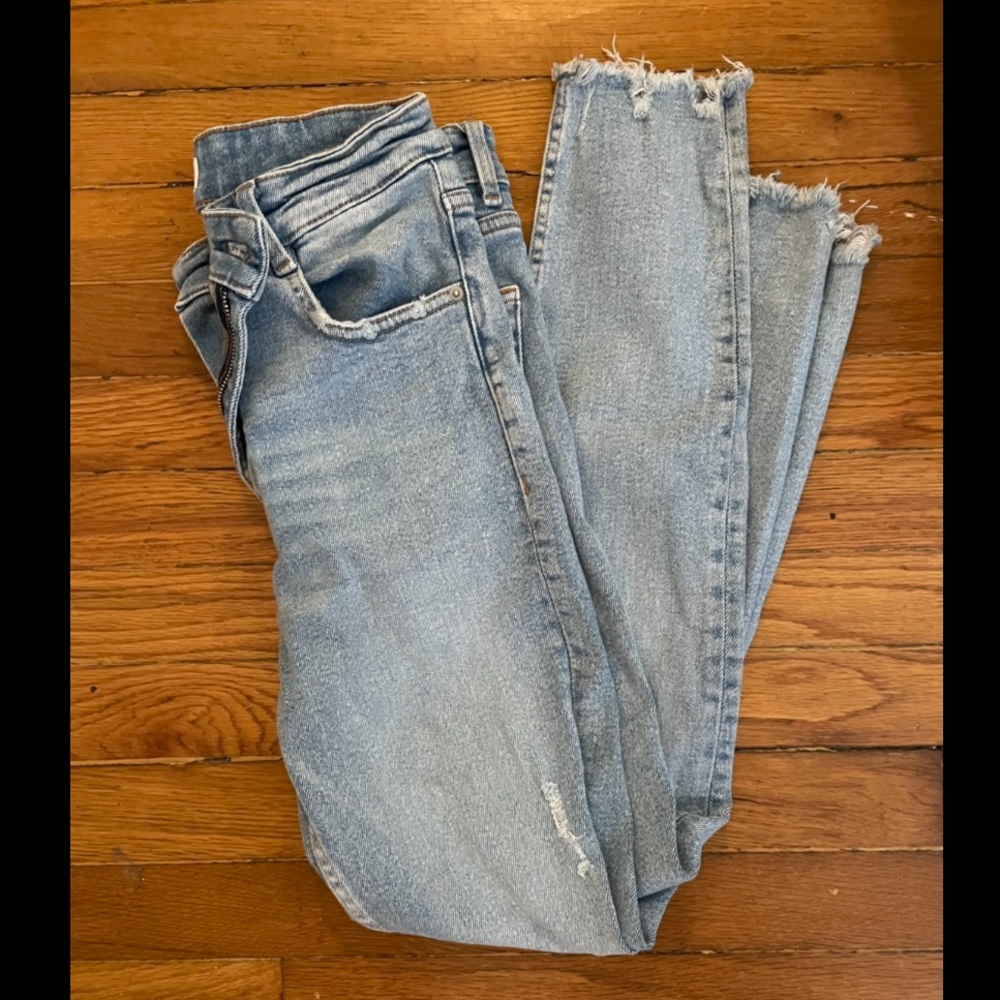 Zara High Waisted Skinny Distressed Jean Pants